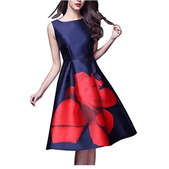 ⚘HP⚘ BELLA Rose Pattern Fit and Flare Dress - Picture 3 of 3